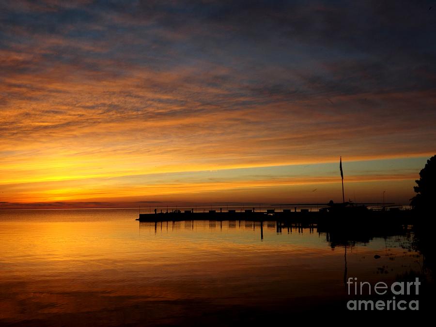 Dock Sunset at Egg Harbor Wisconsin v1 Photograph by Deb Schense