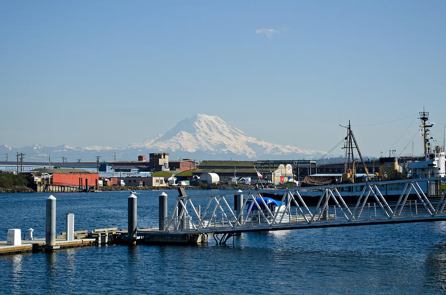 Dock View of Mt. Rainier Photograph by Tikvahs Hope