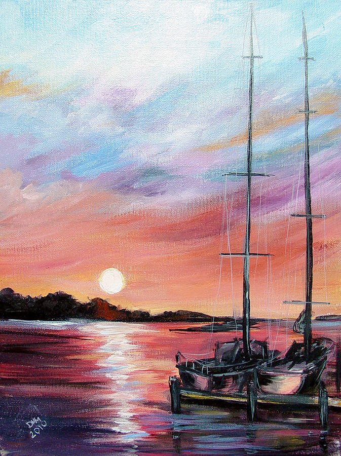 Docking - at Sunset Painting by Dorothy Maier