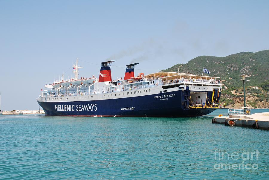 Docking ferry Skopelos Photograph by David Fowler
