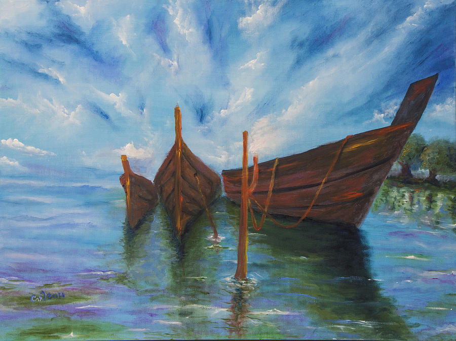 Boat Painting - Docking by Music of the Heart