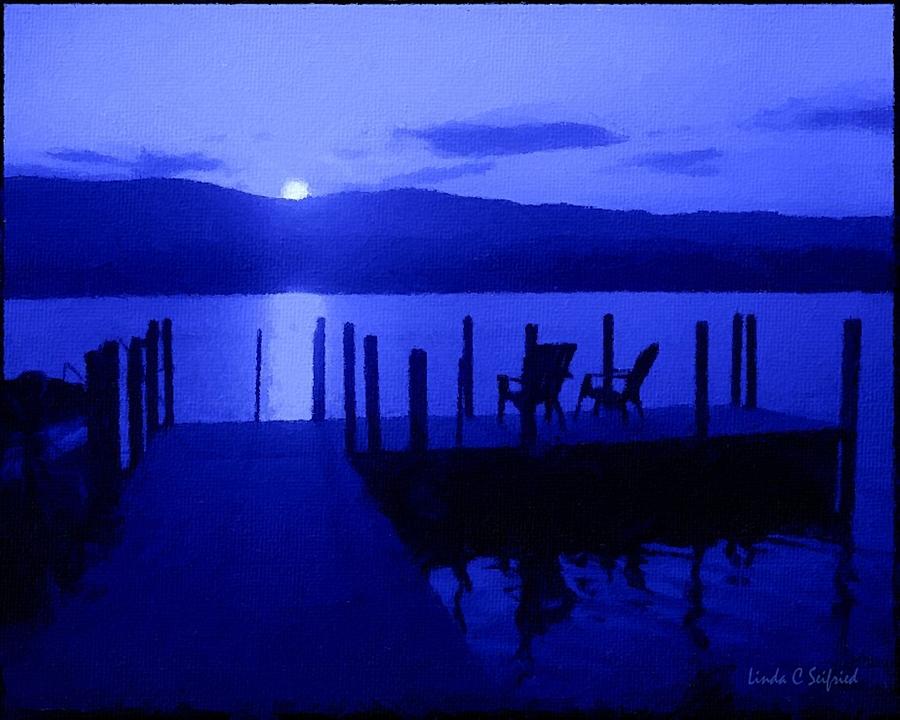 Mountain Painting - Docks at Moonrise by Linda Seifried