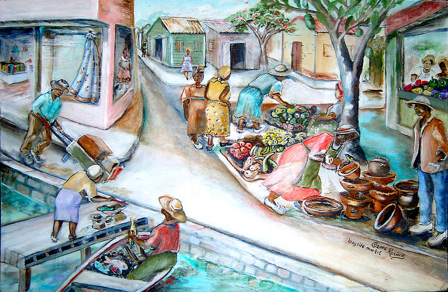 Rosine Painting - Dockside Market Antigua by Rosine Smith Mack