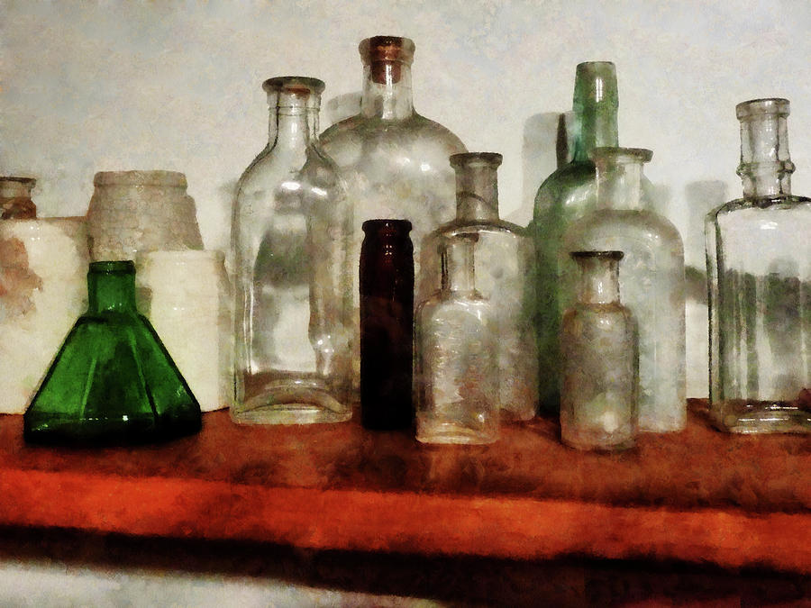 Bottle Photograph - Doctor - Medicine Bottles Tall and Short by Susan Savad