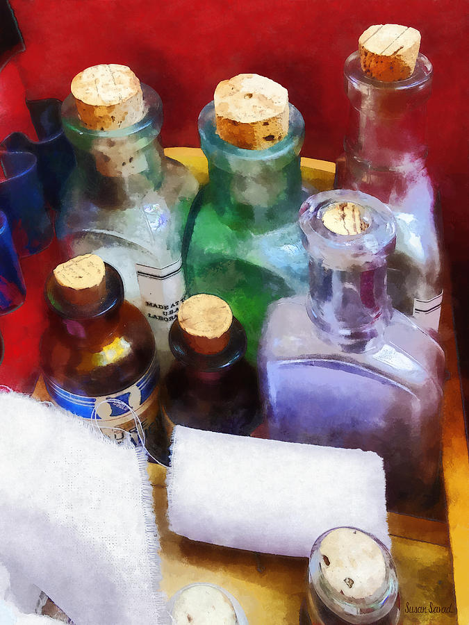 Bottle Photograph - Doctors - Medicine Bottles and Bandages by Susan Savad