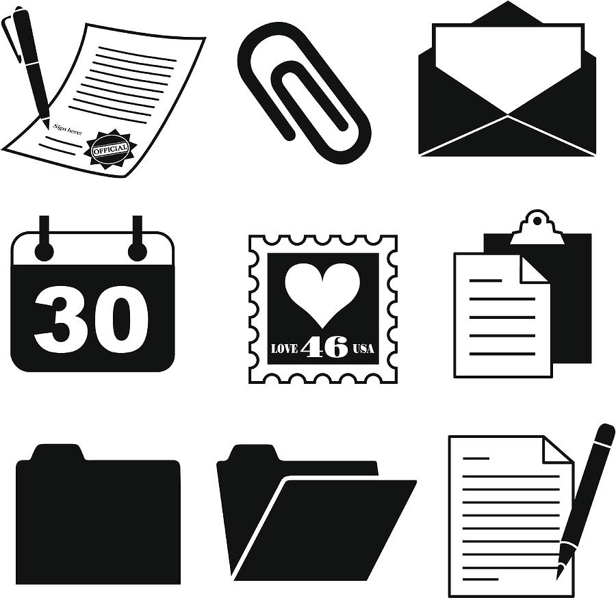 Document And Office Supply Icons Drawing by Kathykonkle