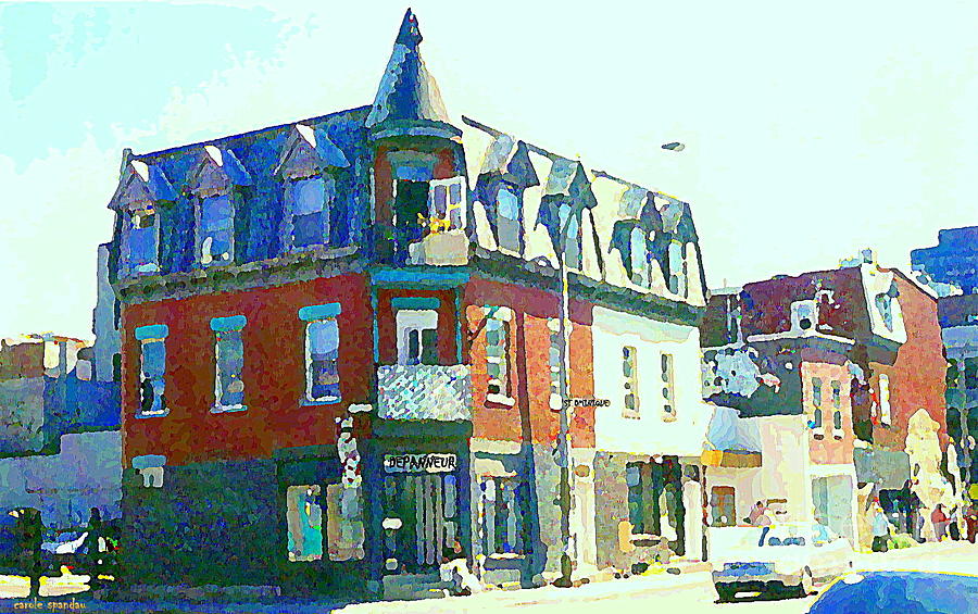 Documenting Local Storefronts Old Mansion St Dominique Depanneur Paintings Montreal Art  Painting by Carole Spandau