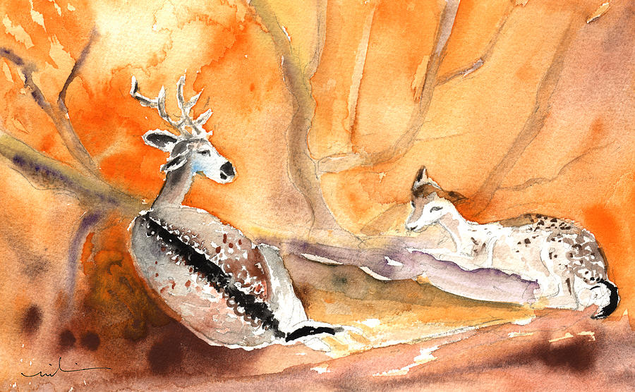Doe and Deer in Gran Canaria Painting by Miki De Goodaboom