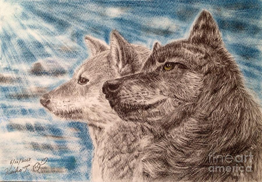 Dog and Wolf Drawing by Keiko Olds - Fine Art America