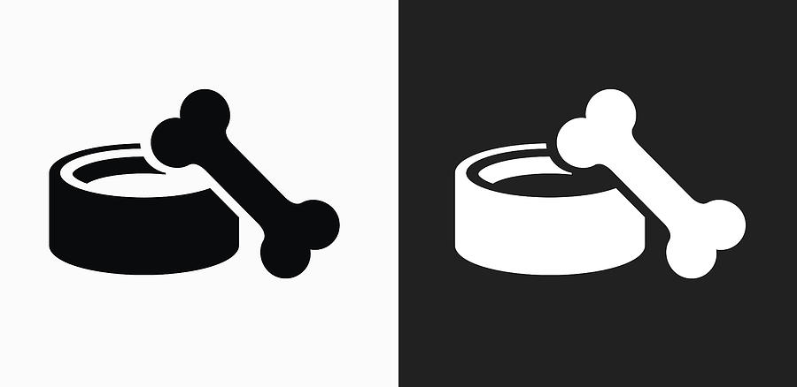 Dog Bowl and Bone Icon on Black and White Vector Backgrounds Drawing by Bubaone