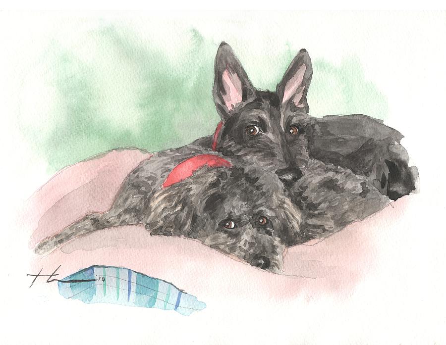 Dog Friends Napping Watercolor Portrait Drawing By Mike Theuer Pixels