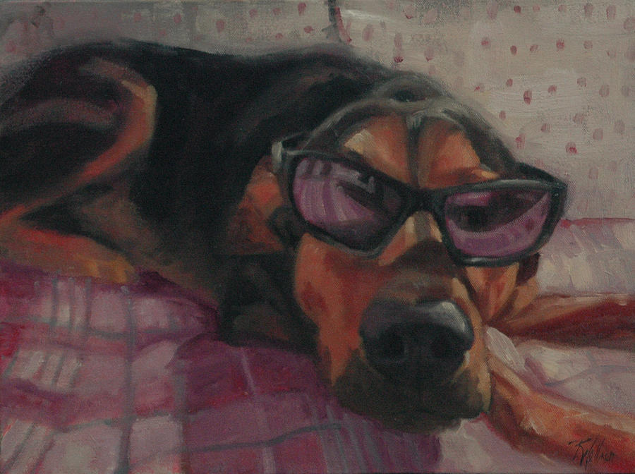Sunglasses Painting - Dog in Sunglasses by Pet Whimsy  Portraits
