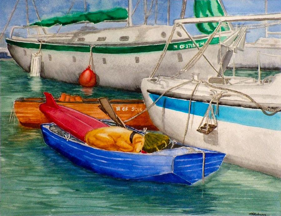 Dog on a Dinghy Painting by Vic Delnore