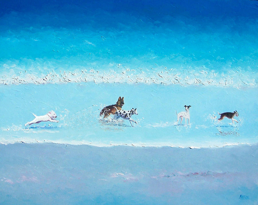 Beach Painting - Dog Splash by Jan Matson