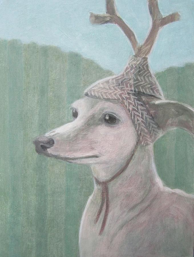 Dog with Antlers Painting by Kazumi Whitemoon