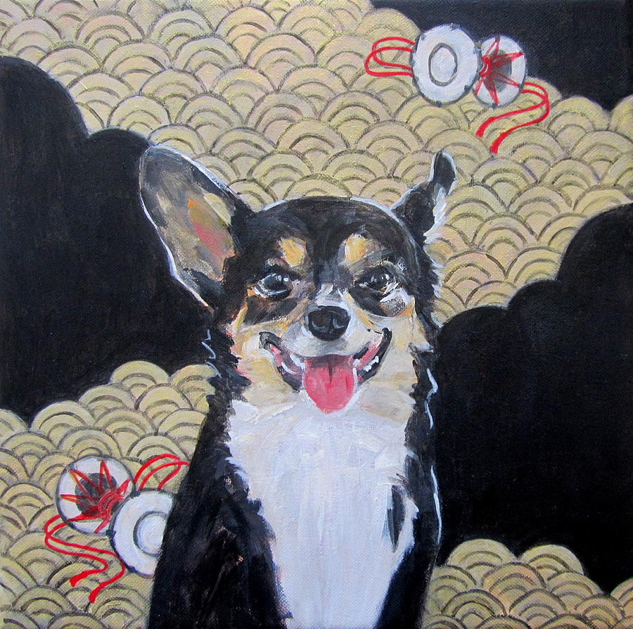 Dog with Drums Painting by Kazumi Whitemoon