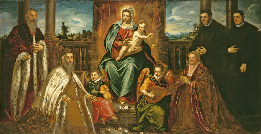 Doge Alvise Mocenigo And Family Before The Madonna And Child Painting by Jacopo Robusti Tintoretto