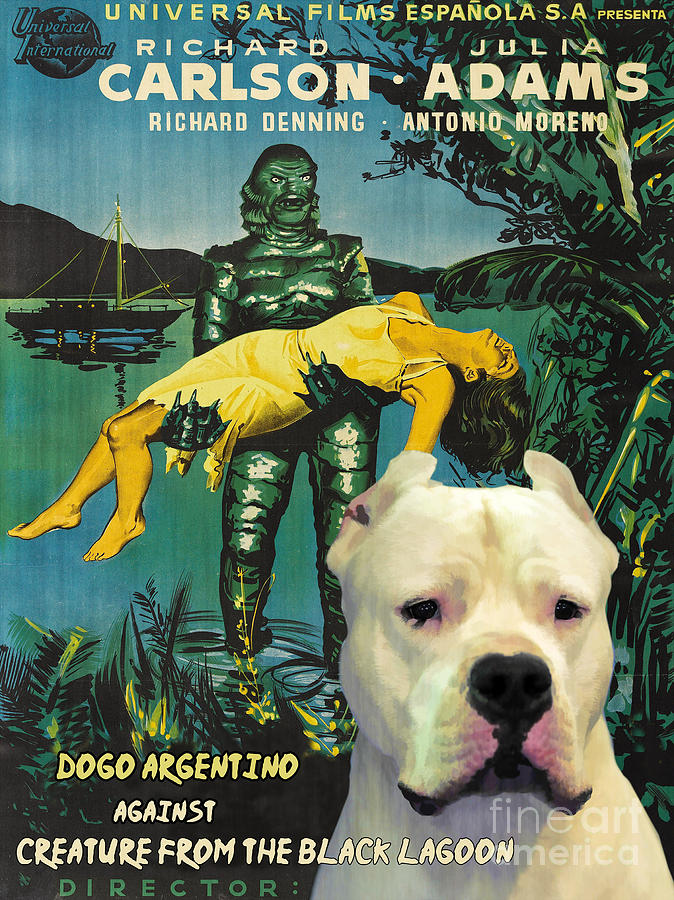 Dogo Argentino Art Canvas Print - Creature from the Black Lagoon Movie Poster Painting by Sandra Sij