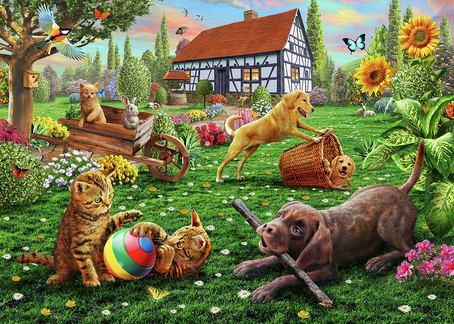 Dogs and Cats at Play Drawing by MGL Meiklejohn Graphics Licensing