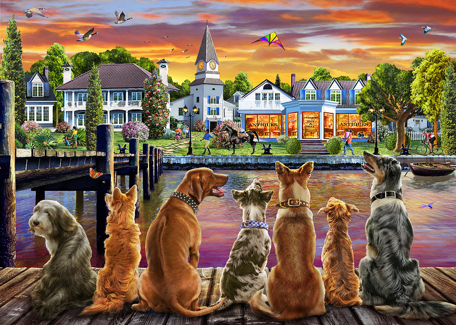 Dogs on the Quay Drawing by MGL Meiklejohn Graphics Licensing