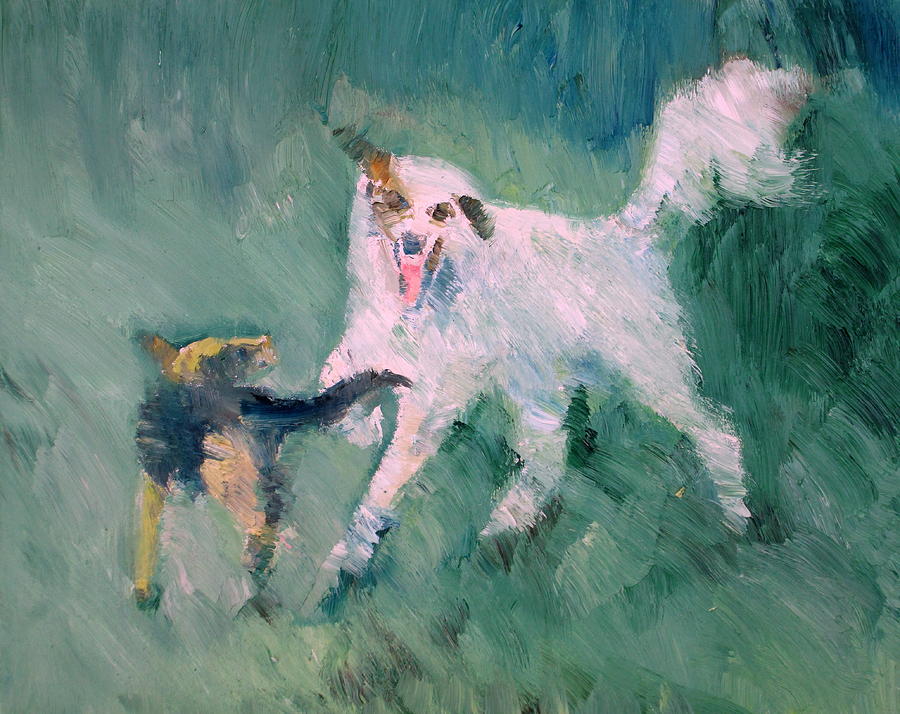 Dogs Playing Painting by Fabrizio Cassetta