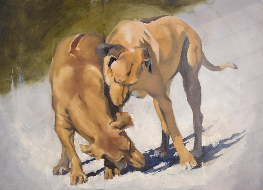 Dog Painting - Dogs Playing by Jane  Cozart