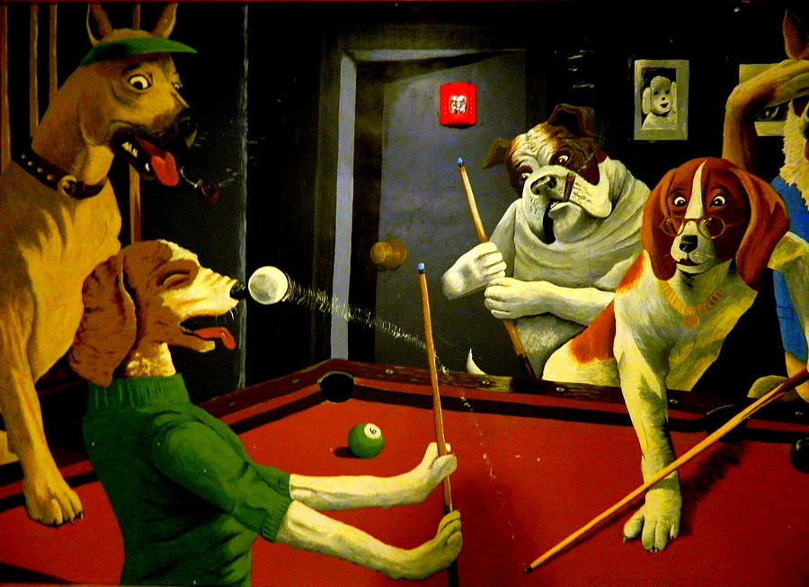 Dog Photograph - Dogs Playing Pool Wall Art UnKnown Painter by Kathy Barney