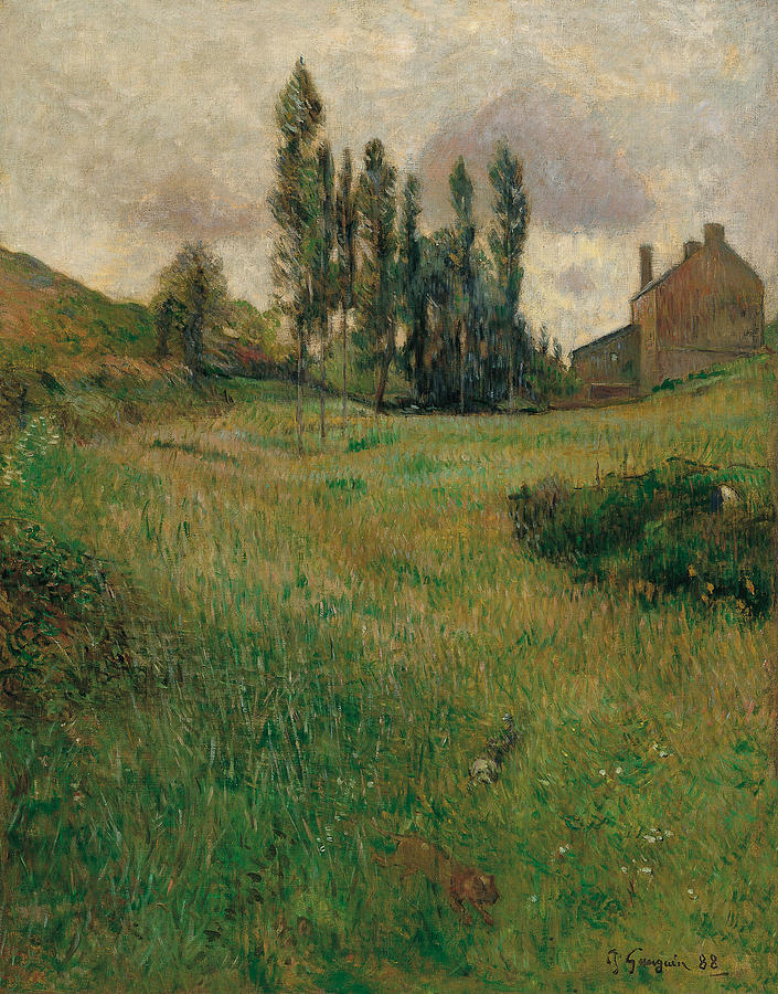 Paul Gauguin Painting - Dogs Running in a Meadow by Paul Gauguin