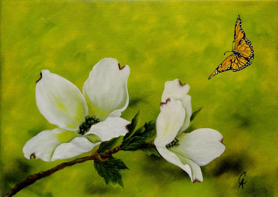 Dogwood and Butterfly Painting by Carol Avants