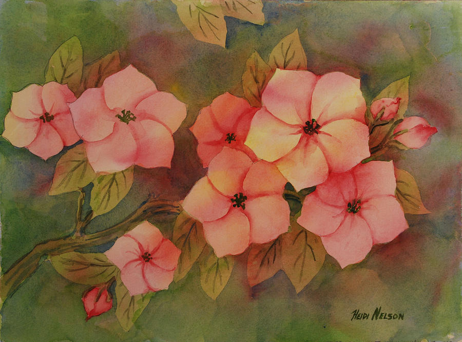 Dogwood Blossoms on Green Painting by Heidi E Nelson