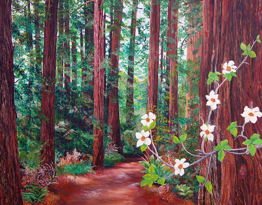 Dogwood in the Forest Painting by Pamela Nations