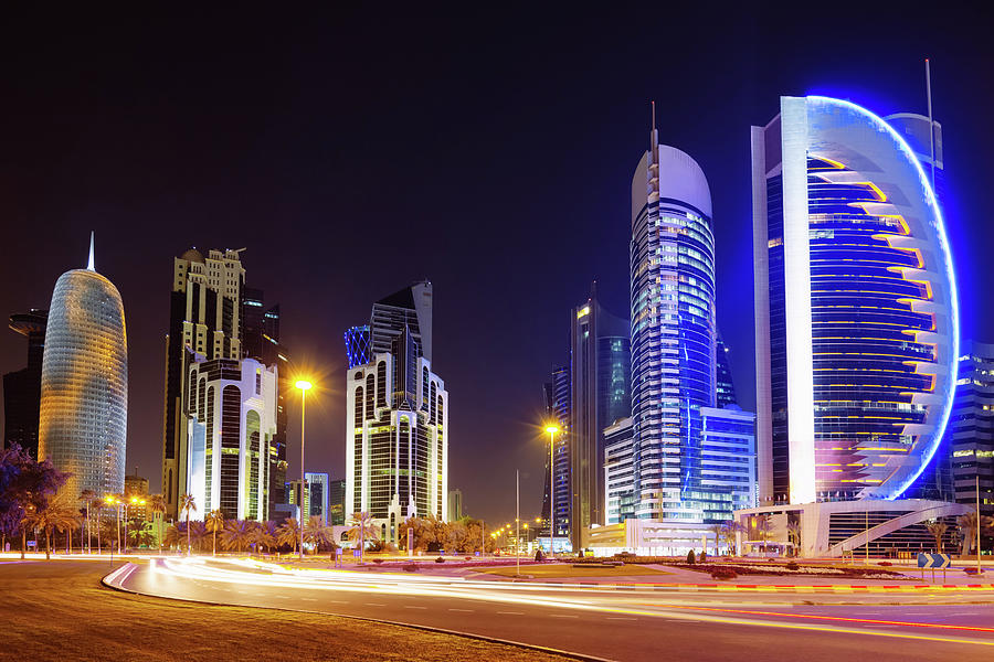 Doha City At Night Qatar Skyscrapers Photograph by Mlenny