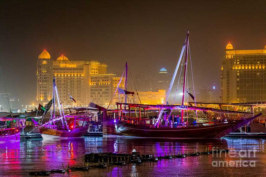 Doha dhow festival at night Photograph by Paul Cowan