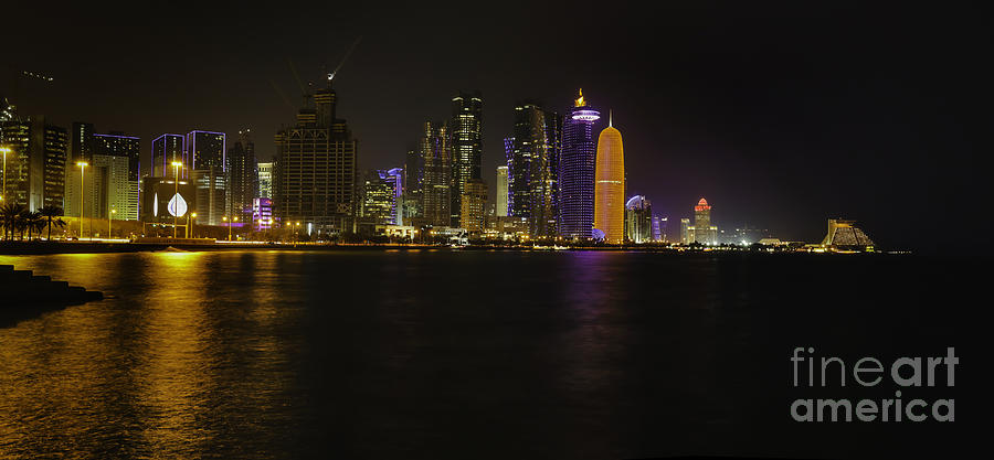 Doha skyline at night 2014 Photograph by Paul Cowan