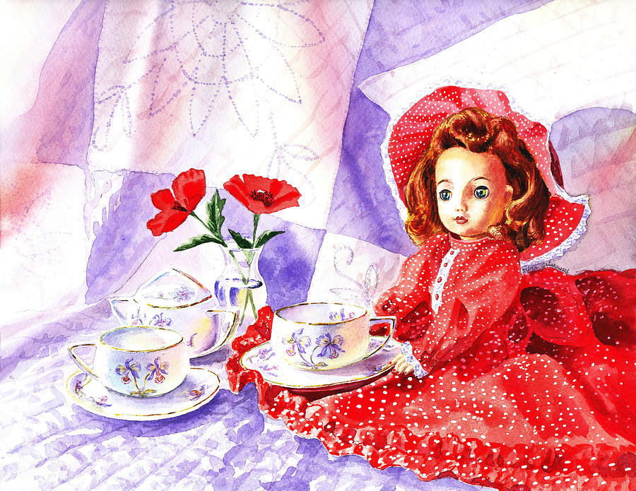 Doll Painting - Doll At The Tea Party  by Irina Sztukowski