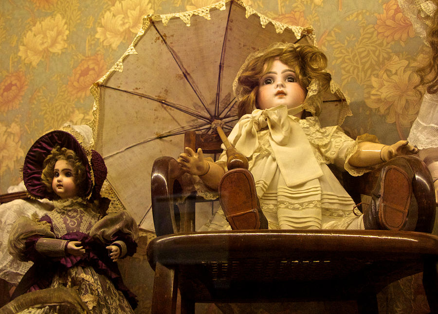 Antique Doll in Chair with Parasol Photograph by Venetia Featherstone-Witty
