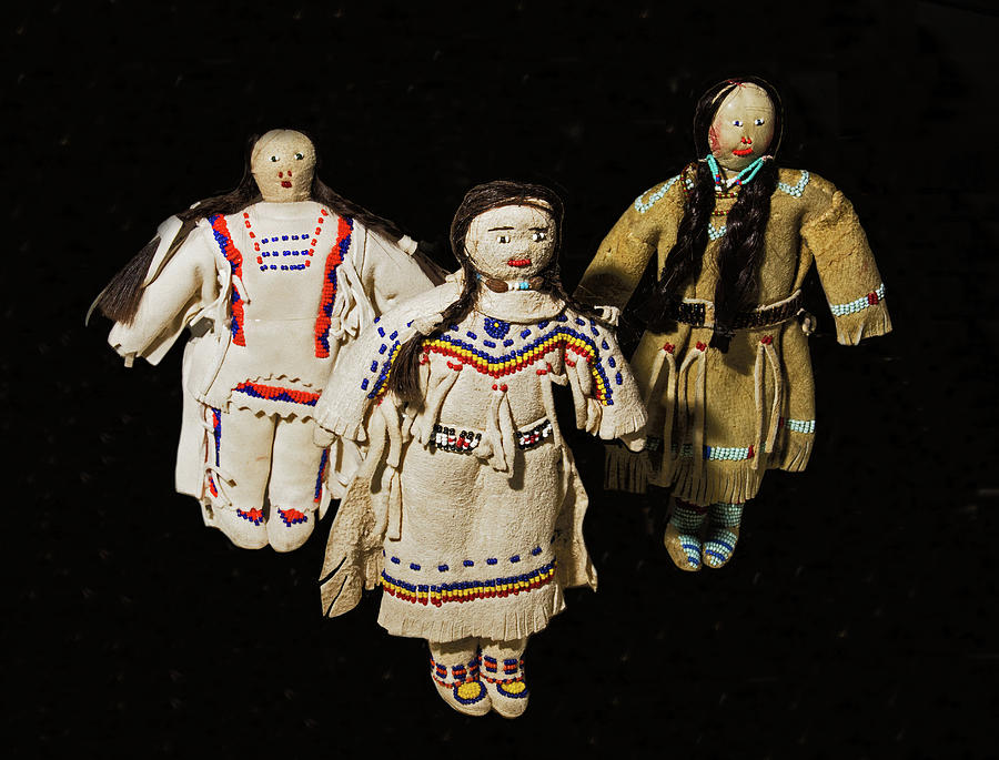 Dolls In Buckskin Dress, Blackfeet Photograph by Millard H. Sharp