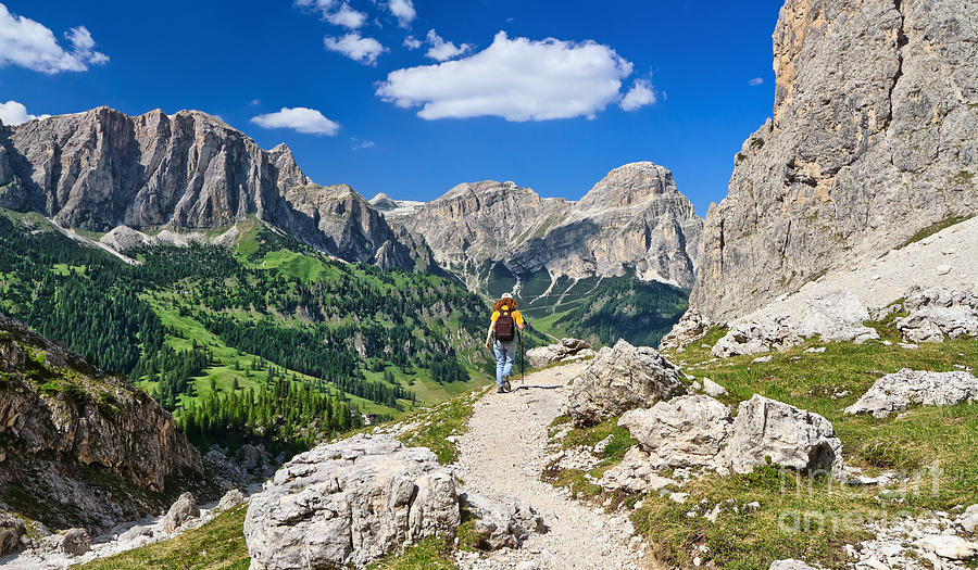 Dolomites - hiker in Badia Valley Photograph by Antonio Scarpi