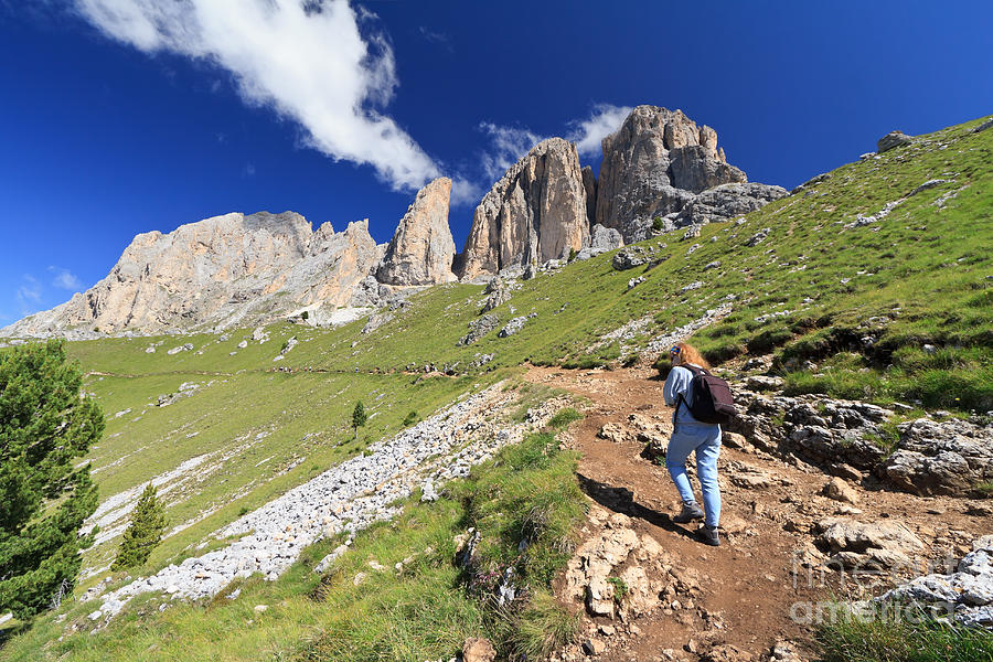 Dolomites - hiker on footpath Photograph by Antonio Scarpi