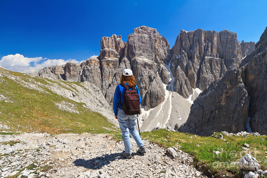 Dolomiti - hiker in Sella mount Photograph by Antonio Scarpi