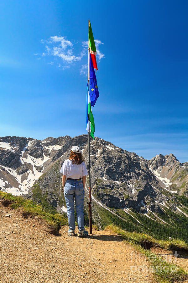 Dolomiti - hiker on panoramic point Photograph by Antonio Scarpi