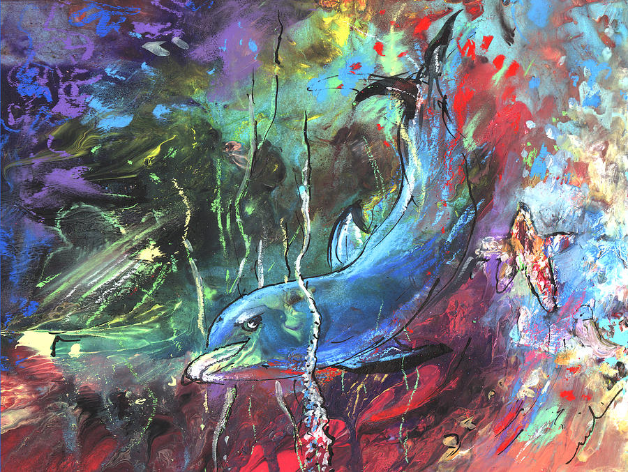 Dolphin Dives Painting by Miki De Goodaboom