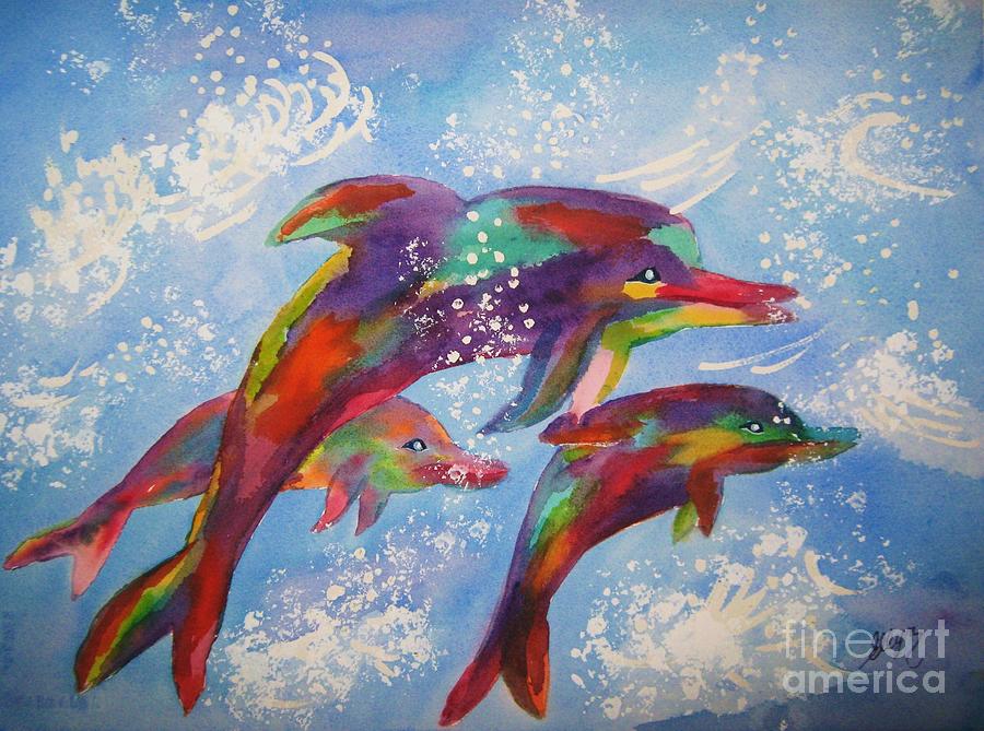 Dolphin Painting - Dolphin PlayJourney by Ellen Levinson