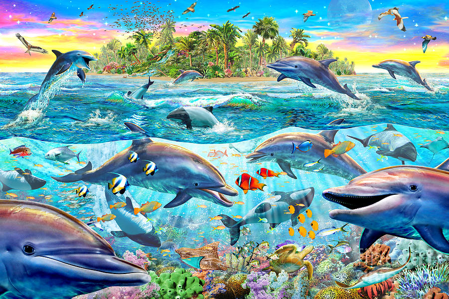 Dolphin Reef Digital Art by MGL Meiklejohn Graphics Licensing