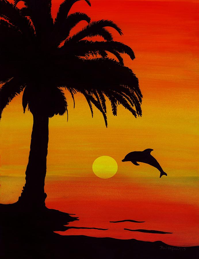 Dolphin Sunset Painting by Barbara St Jean