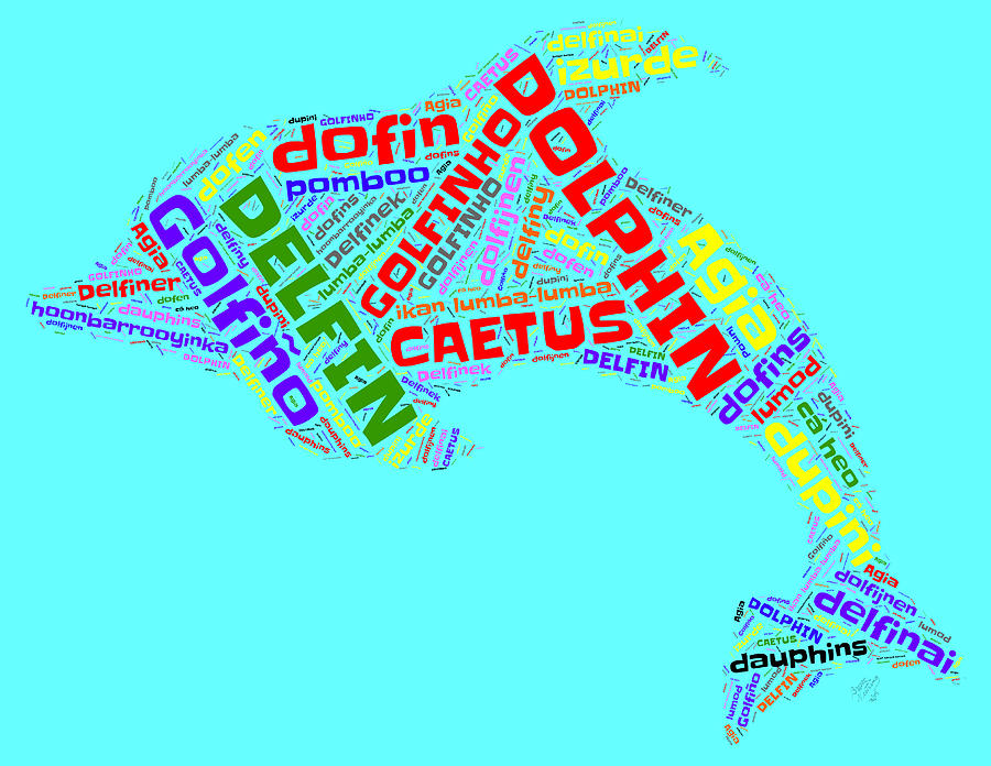 Dolphin Word Cloud Painting by Bruce Nutting