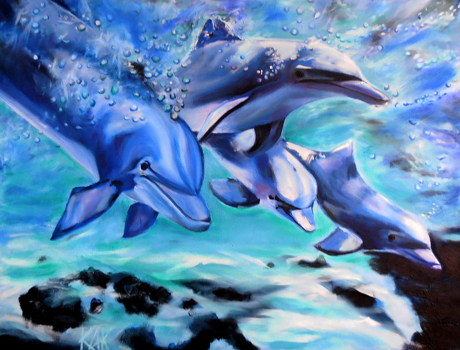 Dolphins Painting - Dolphins by Art by Kar