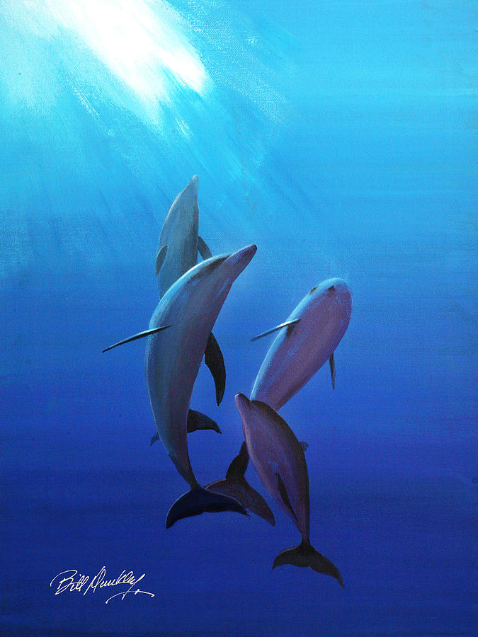 Dolphin Painting - Dolphins at Play by Bill Dunkley