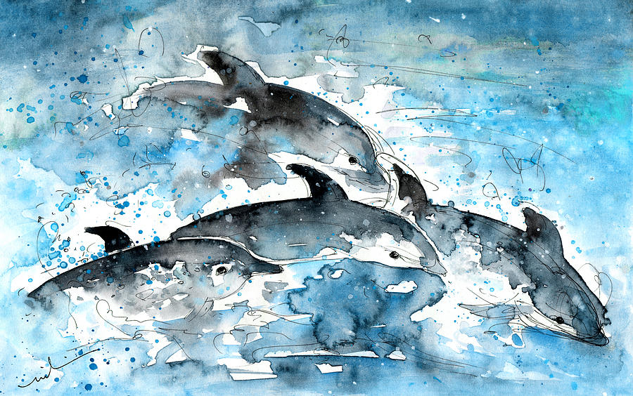 Dolphins in Gran Canaria Painting by Miki De Goodaboom