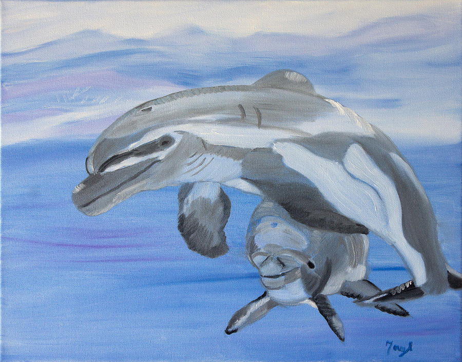 Sublime Dolphins Painting by Meryl Goudey